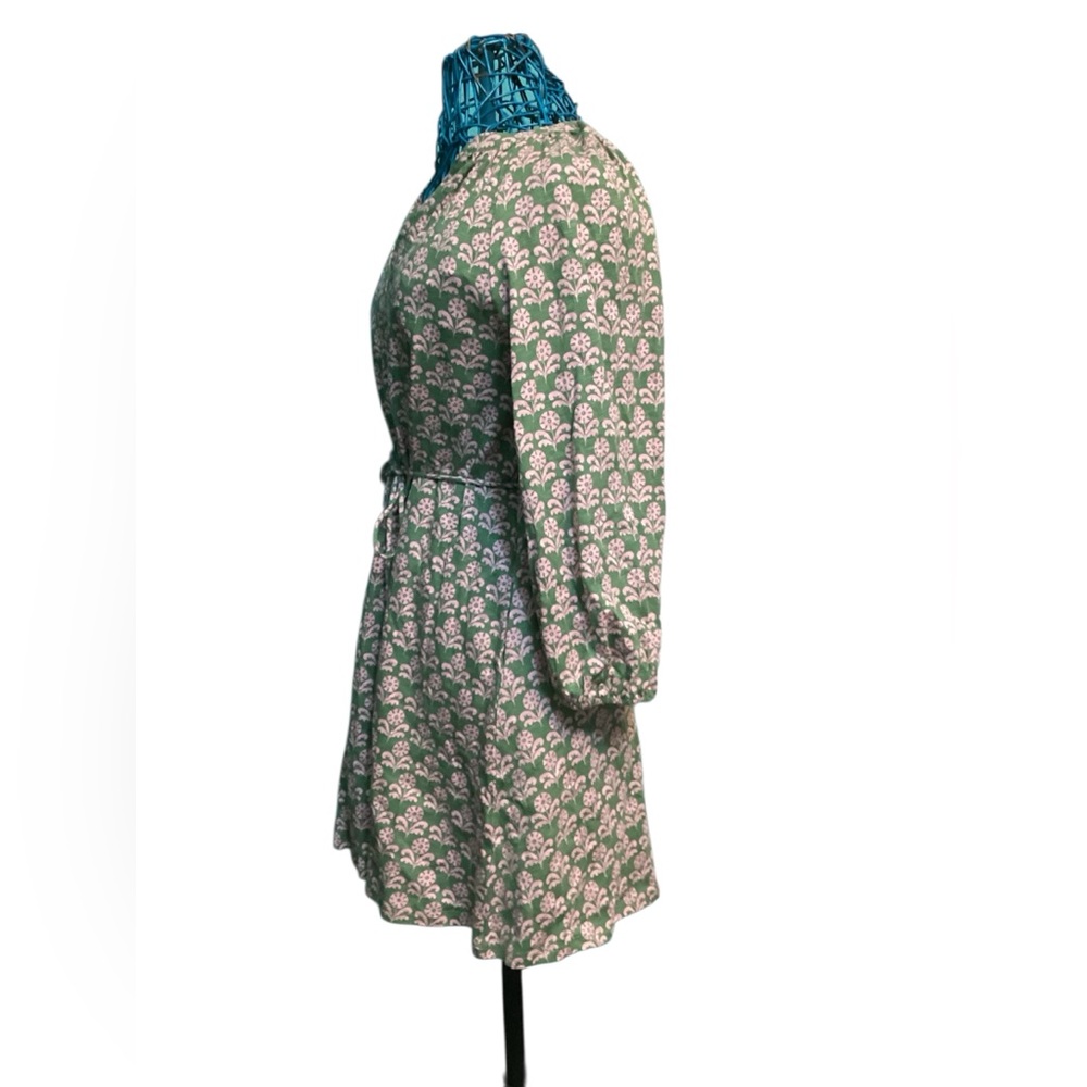 Boden Green & Pink Floral Print Fit & Flare Tie Waist Jersey‎ V Neck Mini Dress - Picture 4 of 8